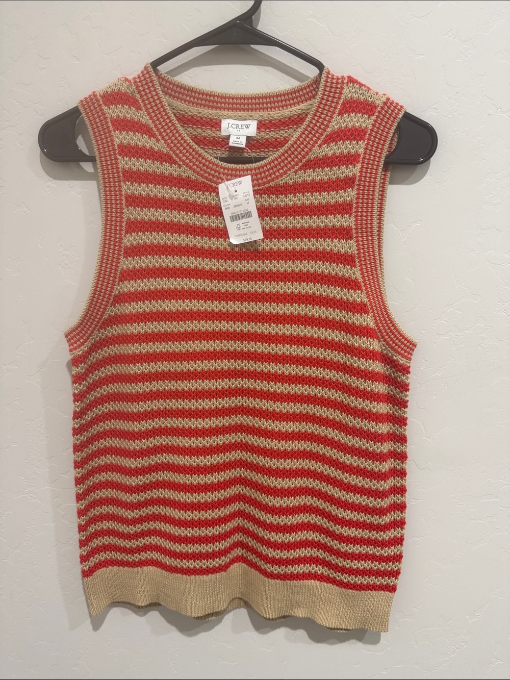 J. Crew Red and Beige Striped Knit Sleeveless Top